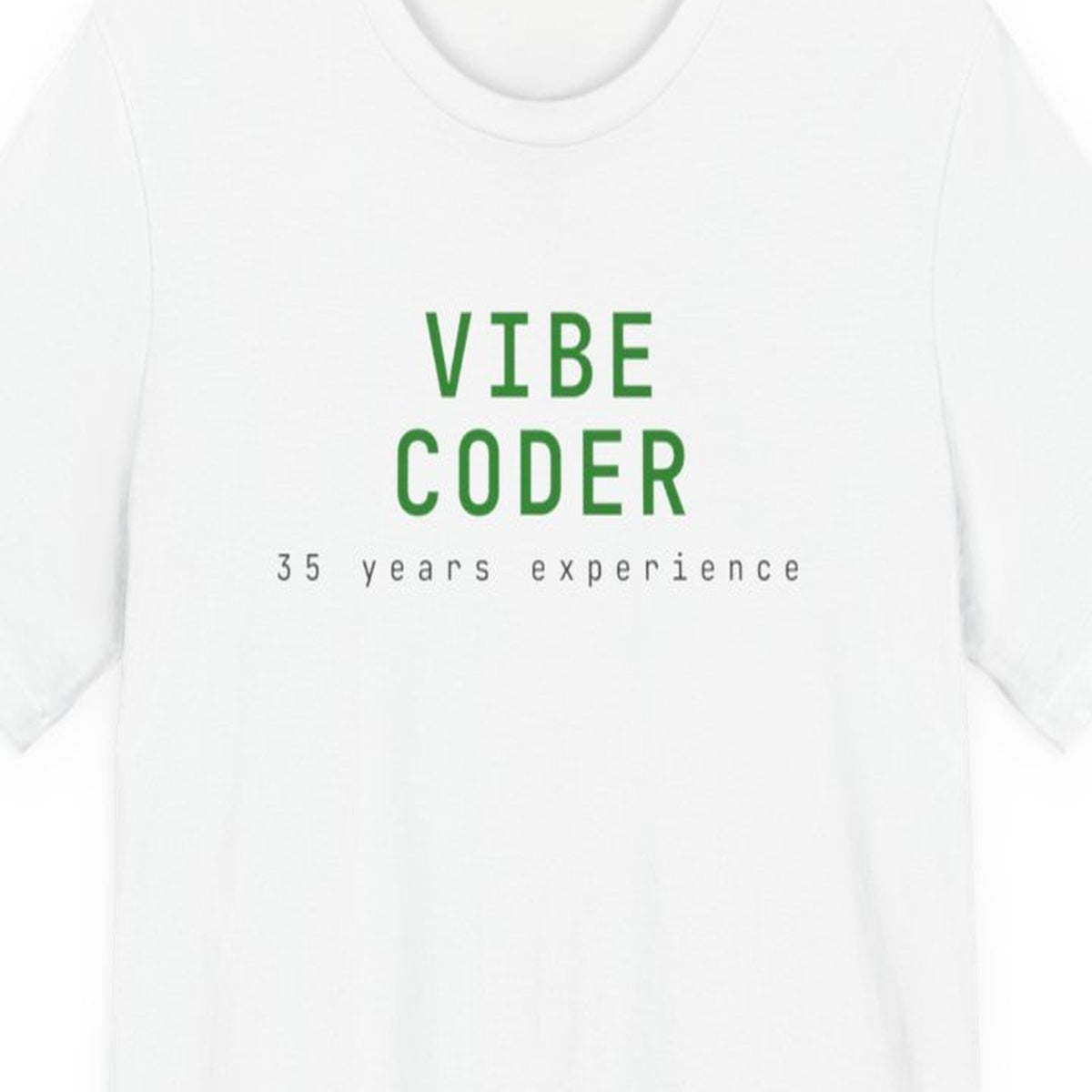 Black t-shirt with "The Vibe Coder Experience" text in retro theme park style lettering on front
