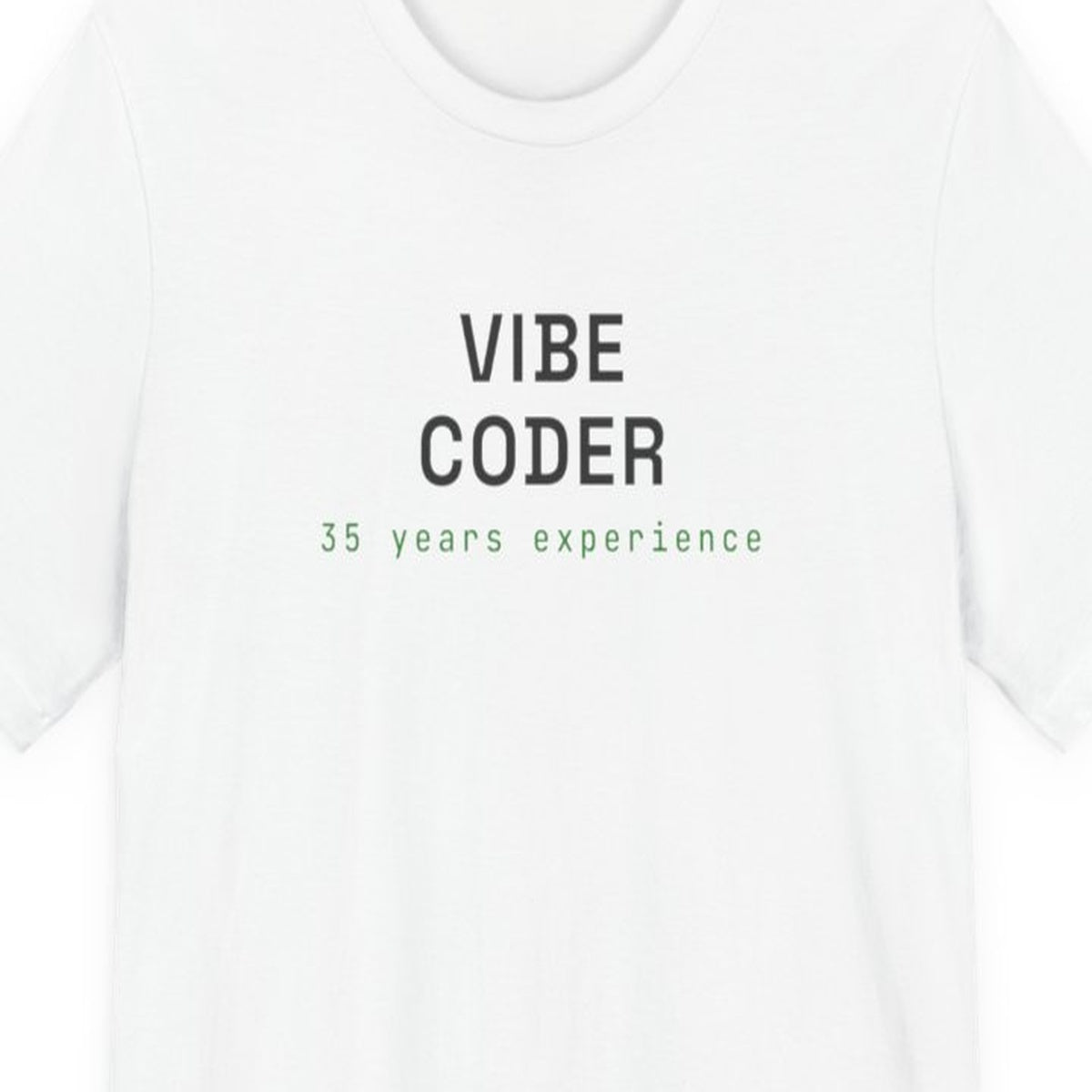 Black t-shirt with "The Vibe Coder Experience" text in retro theme park style lettering on front